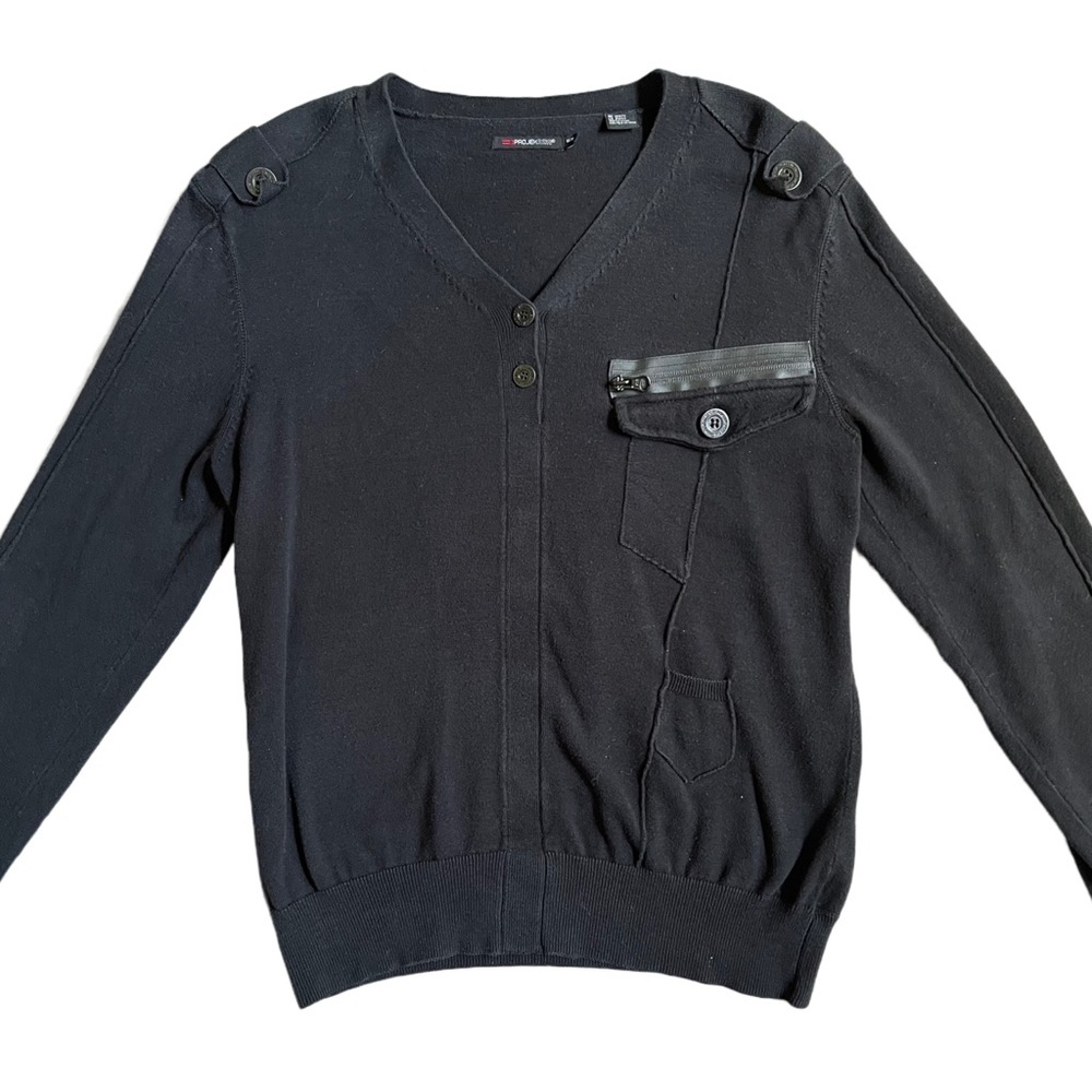 PROJEK RAW BLACK LONG SLEEVE V-NECK SWEATER WITH BUTTONS SIZE M